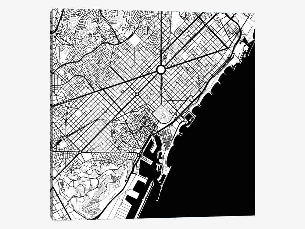 Barcelona Urban Map (Black) by Urbanmap 1-piece Art Print