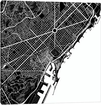 Barcelona Urban Map (White) Canvas Art Print - Abstract Maps Art