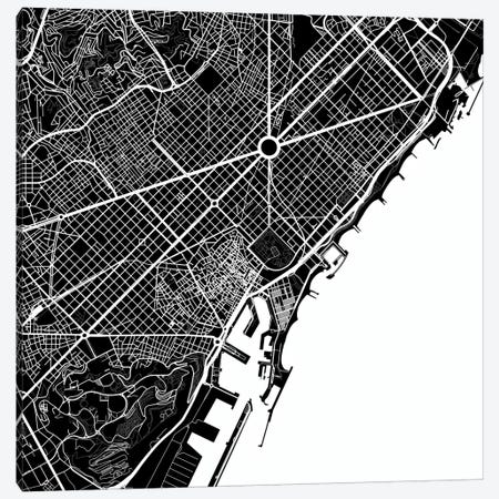 Barcelona Urban Map (White) Canvas Print #ESV80} by Urbanmap Canvas Art