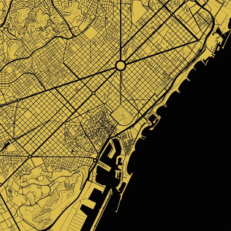 Barcelona Urban Map (Yellow) by Urbanmap wall art