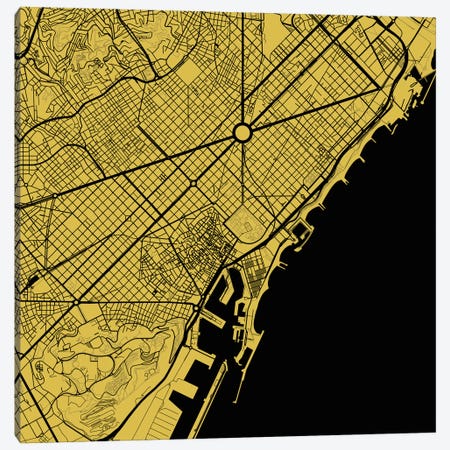 Barcelona Urban Map (Yellow) Canvas Print #ESV81} by Urbanmap Canvas Artwork