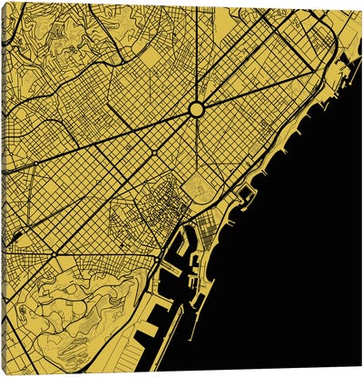 Barcelona Urban Map (Yellow) Canvas Art Print - Urbanmap