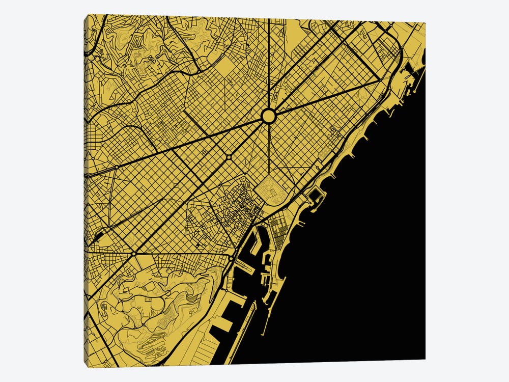 Barcelona Urban Map (Yellow) by Urbanmap 1-piece Canvas Art