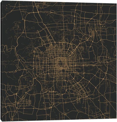 Beijing Urban Map (Gold) Canvas Art Print - Abstract Maps Art