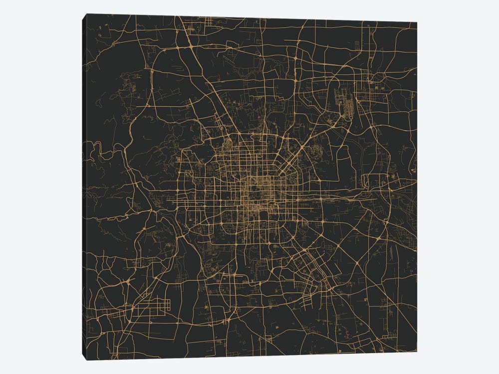 Beijing Urban Map (Gold) by Urbanmap 1-piece Canvas Print