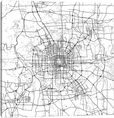 Beijing Urban Map (White) Canvas Art Print - Gray & White Art