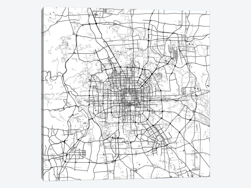 Beijing Urban Map (White) by Urbanmap 1-piece Canvas Artwork