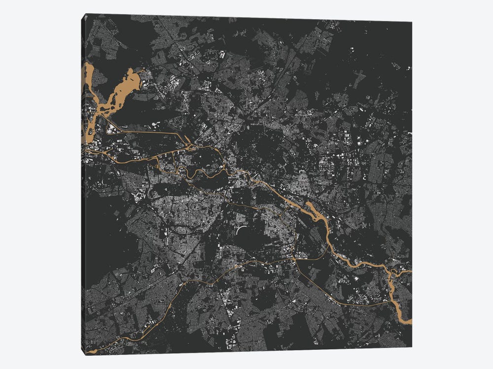 Berlin Urban Map (Gold) by Urbanmap 1-piece Canvas Art Print