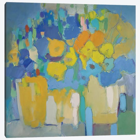 Yellow And Bleu Flowers Canvas Print #ESY57} by Elena Shraibman Canvas Art Print