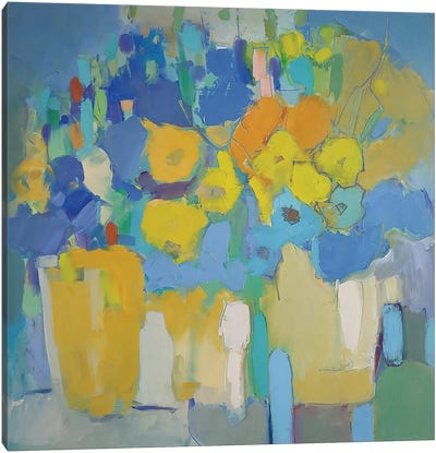 Yellow And Bleu Flowers Canvas Art Print - Elena Shraibman