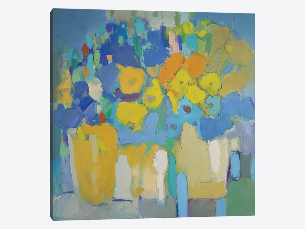 Yellow And Bleu Flowers by Elena Shraibman 1-piece Art Print