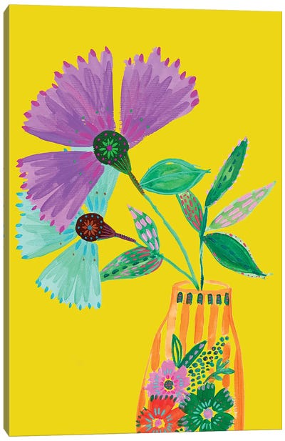 Boho Flowers II Canvas Art Print - Pantone 2021 Ultimate Gray & Illuminating