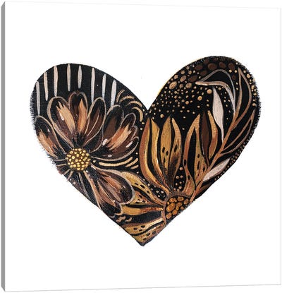 Black Bloom Heart Canvas Art Print - EttaVee