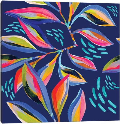Navy Palm Canvas Art Print - Indigo Art