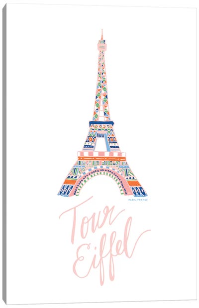Eiffel Pink Canvas Art Print - Paris Typography