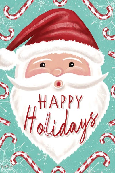 Happy Holidays Candy Cane Santa by Elizabeth Tyndall metal wall art