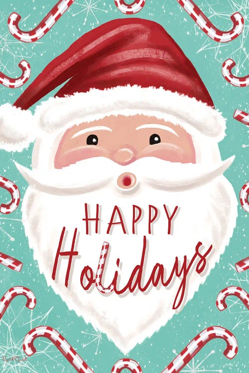 Happy Holidays Candy Cane Santa by Elizabeth Tyndall canvas print