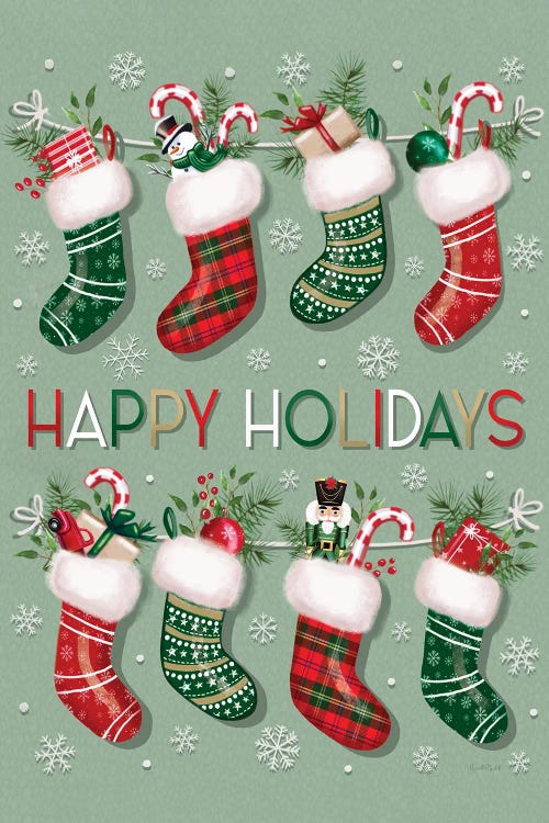 Happy Holidays Stockings II by Elizabeth Tyndall canvas print