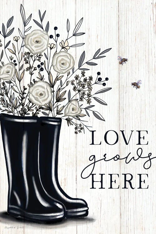 Love Grows Here Rainboots by Elizabeth Tyndall wall art