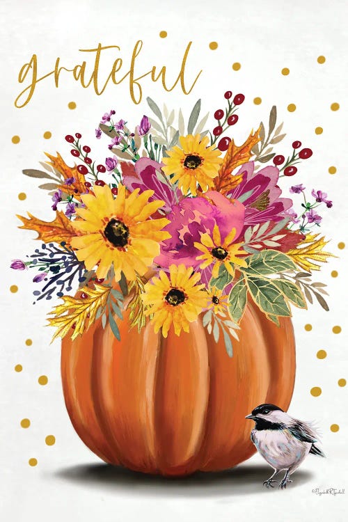 Grateful Floral Pumpkin by Elizabeth Tyndall wall art