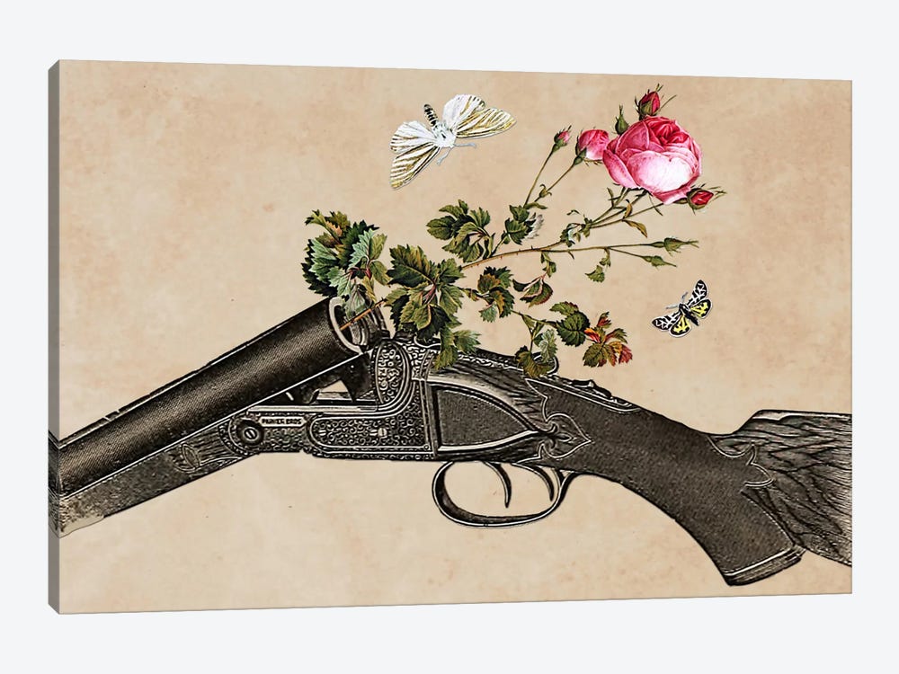 Eugenia Loli - One Gun, One Rose, Two Moths by Eugenia Loli 1-piece Canvas Art Print
