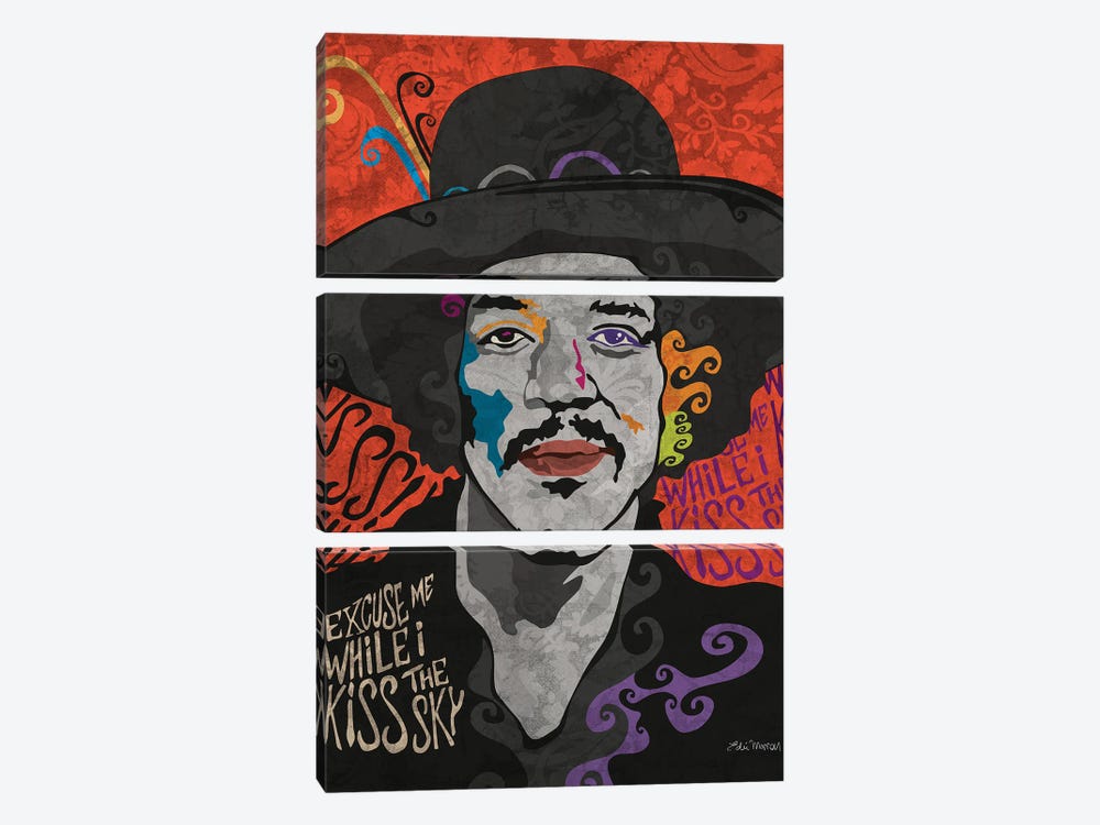 Jimi Hendrix Purple Haze by Edú Marron 3-piece Canvas Wall Art