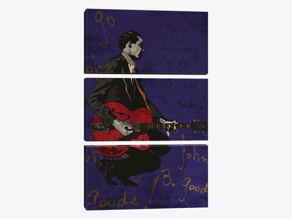 Chuck Berry Johnny B Goode by Edú Marron 3-piece Canvas Print