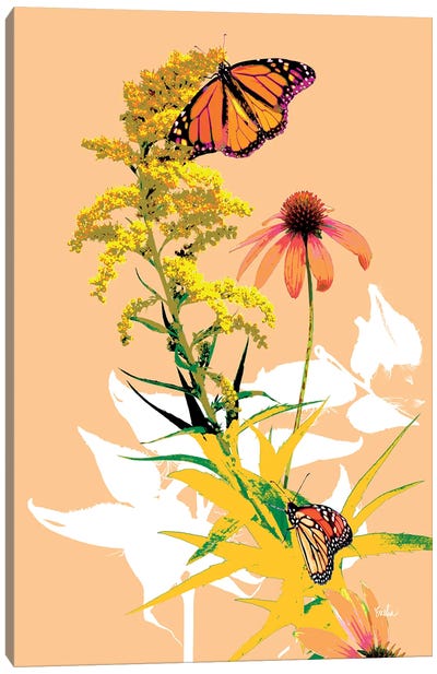 Monarchs On Golden Rod I Canvas Art Print - Monarch Butterflies