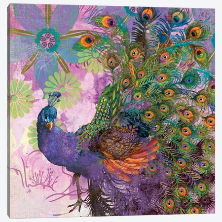 Peacock Prance Canvas Print #EVD33} by Evelia Designs Art Print