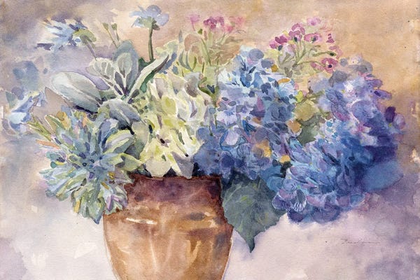 Modern Farmhouse Living Room: Periwinkle Hydrangeas I by Evelia Designs