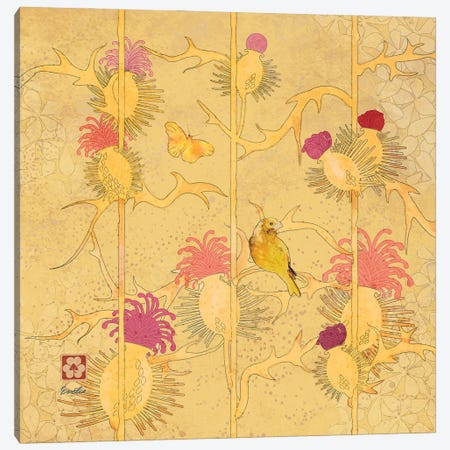 Gold Finch Thistles Canvas Print #EVD39} by Evelia Designs Art Print
