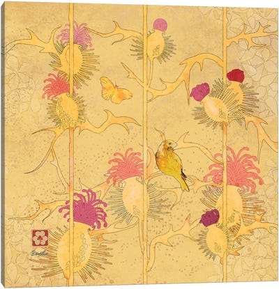 Gold Finch Thistles Canvas Art Print - Evelia Designs