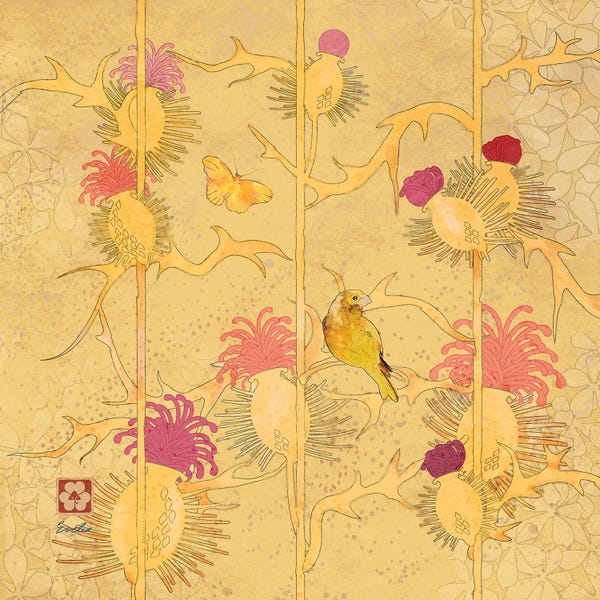 Chinese Décor: Gold Finch Thistles by Evelia Designs