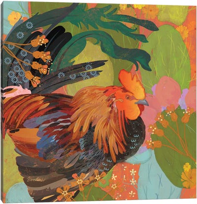 Mexican Rooster Canvas Art Print - Cactus Art