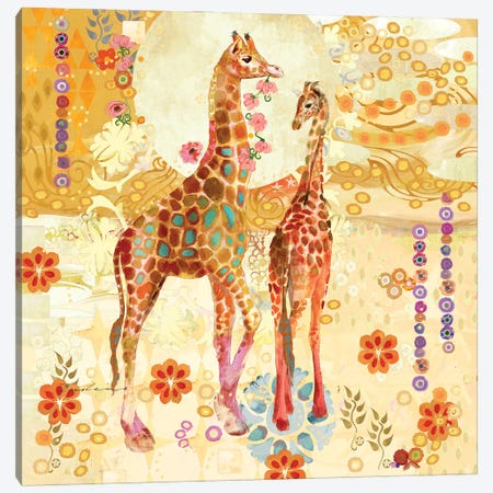 Giraffes In The Garden Canvas Print #EVD45} by Evelia Designs Canvas Art Print