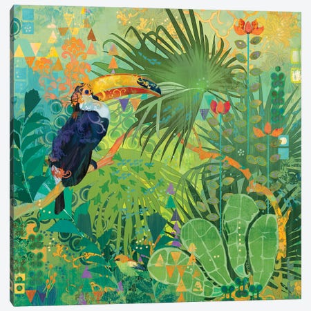 Toucans And Flowers Canvas Print #EVD50} by Evelia Designs Canvas Print