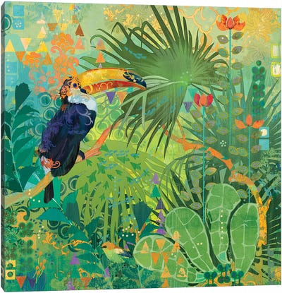 Toucans And Flowers Canvas Art Print - Evelia Designs