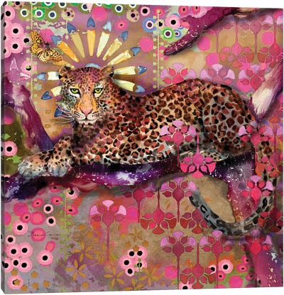 Leopard And Butterfly Canvas Art Print - Insect & Bug Art