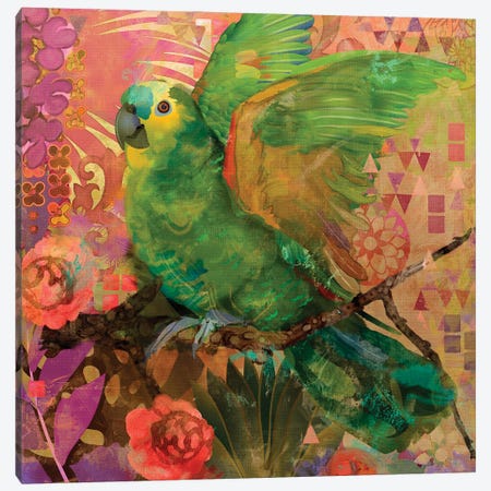 Great Green Parrots Canvas Print #EVD54} by Evelia Designs Canvas Wall Art