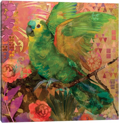 Great Green Parrots Canvas Art Print - Evelia Designs