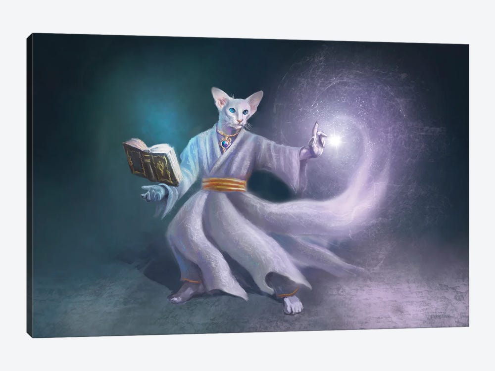 White Magic Cat by Anastasia Evgrafova 1-piece Canvas Wall Art