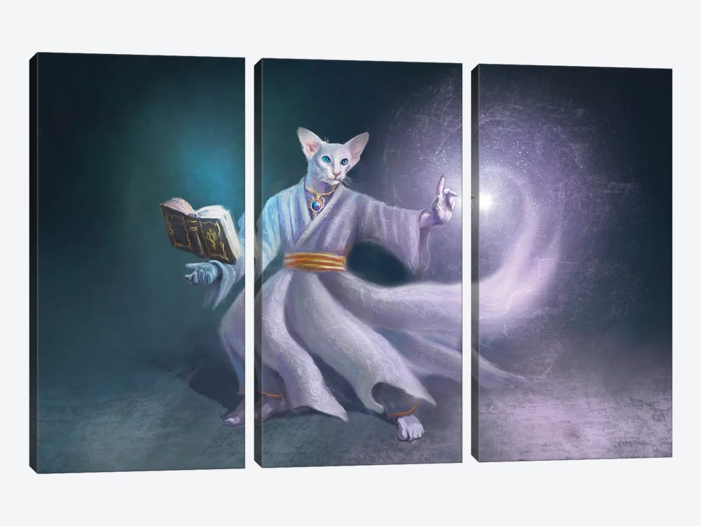 White Magic Cat by Anastasia Evgrafova 3-piece Canvas Art