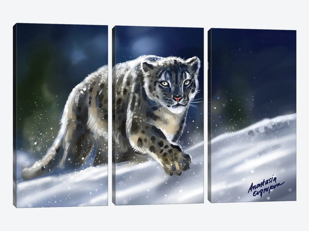 Snow Leopard by Anastasia Evgrafova 3-piece Canvas Artwork