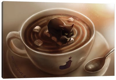 Maxwell The Coffee Cat Canvas Art Print - Anastasia Evgrafova