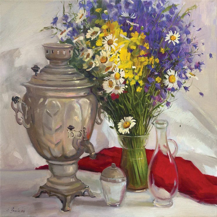 Still Life With Wildflowers And Samovar by Evgeniia Mekhova wall art