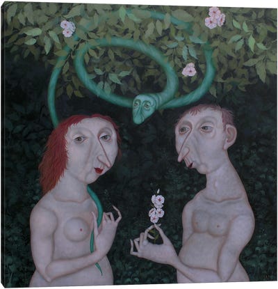 Adam And Eve Canvas Art Print - Reptile & Amphibian Art