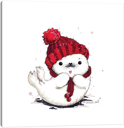 Warm Hat Canvas Art Print - Seal Art