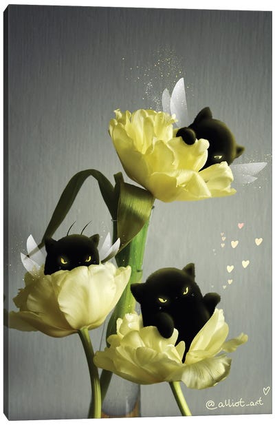 Yellow Tulips Canvas Art Print - Cat Art