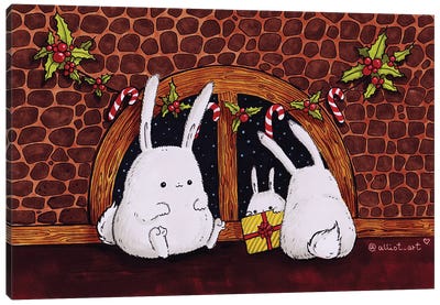 Christmas Bunnies Canvas Art Print - Evgeniya Kartavaya