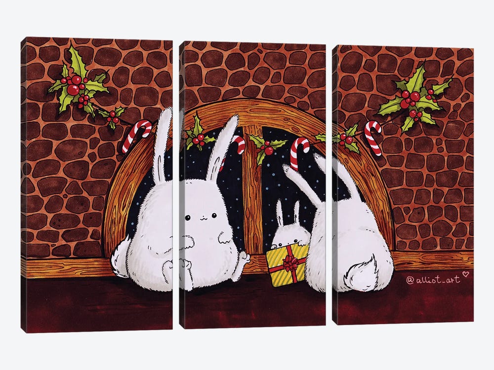 Christmas Bunnies by Evgeniya Kartavaya 3-piece Canvas Art Print